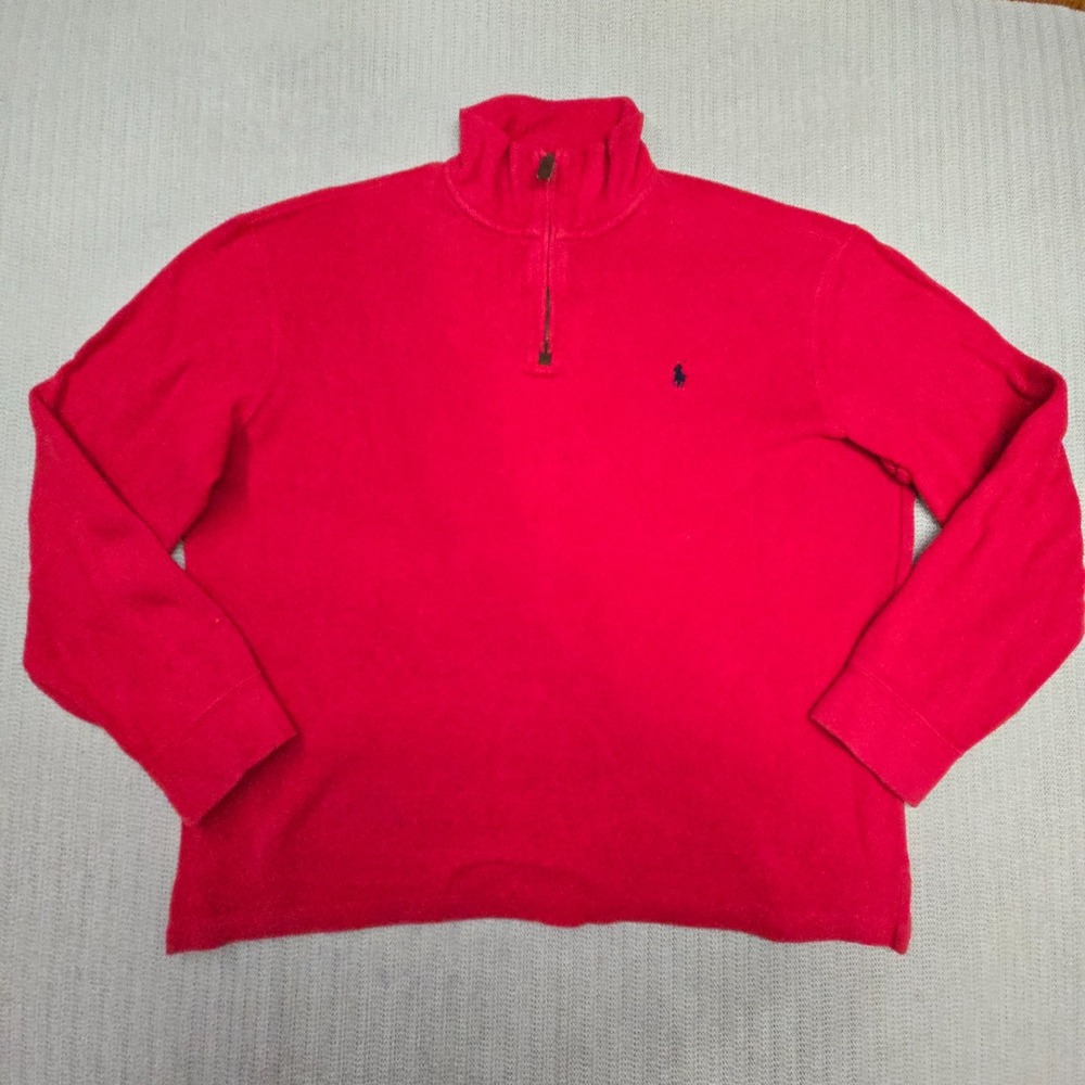 Polo Ralph Lauren Sweater Mens Large Red 1/4 Zip Mock Neck Sweatshirt Pony Logo